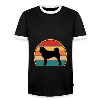 Hokkaido Ken Dog Lover Silhouette Vintage Sunset - Men's Ringer Shirt - black/white - Front - AI Model Female 172 light (172cm) & AI Model Male 178 light (178cm)