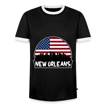 New Orleans, Louisiana, USA, Flagge, Skyline, Silhouette - Männer Kontrast-T-Shirt - Schwarz/Weiß - Vorne - AI Model Female 172 light (172cm) & AI Model Male 178 light (178cm)