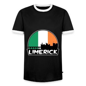 Limerick Ireland Flag Skyline Silhouette Travel - Men's Ringer Shirt - black/white - Front - AI Model Female 172 light (172cm) & AI Model Male 178 light (178cm)