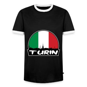 Turin Italien Flagge Skyline Silhouette Reisen - Männer Kontrast-T-Shirt - Schwarz/Weiß - Vorne - AI Model Female 172 light (172cm) & AI Model Male 178 light (178cm)