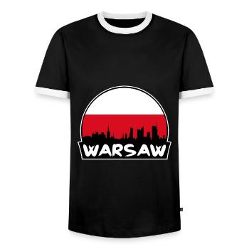 Warsaw Poland Flag Skyline Silhouette Travel - Men's Ringer Shirt - black/white - Front - AI Model Female 172 light (172cm) & AI Model Male 178 light (178cm)