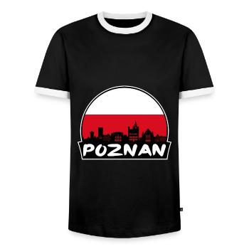 Poznan Pologne Flag Skyline Silhouette Voyage - T-shirt contrasté Homme - noir/blanc - Devant - AI Model Female 172 light (172cm) & AI Model Male 178 light (178cm)