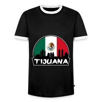 Tijuana Mexico Flag Skyline Silhouette Travel - Men's Ringer Shirt - black/white - Front - AI Model Female 172 light (172cm) & AI Model Male 178 light (178cm)