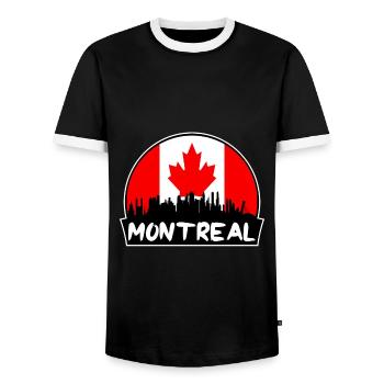 Montreal Canada Flag Skyline Silhouette Travel - Men's Ringer Shirt - black/white - Front - AI Model Female 172 light (172cm) & AI Model Male 178 light (178cm)