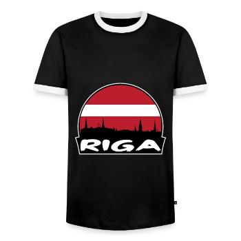 Riga Latvia Flag Skyline Silhouette Travel - Men's Ringer Shirt - black/white - Front - AI Model Female 172 light (172cm) & AI Model Male 178 light (178cm)