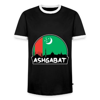 Achgabat Turkménistan Drapeau Skyline Silhouette - T-shirt contrasté Homme - noir/blanc - Devant - AI Model Female 172 light (172cm) & AI Model Male 178 light (178cm)