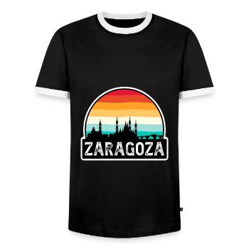 Zaragoza Spanien Flagge Skyline Reise-Souvenir - Männer Kontrast-T-Shirt - Schwarz/Weiß - Vorne - AI Model Female 172 light (172cm) & AI Model Male 178 light (178cm)