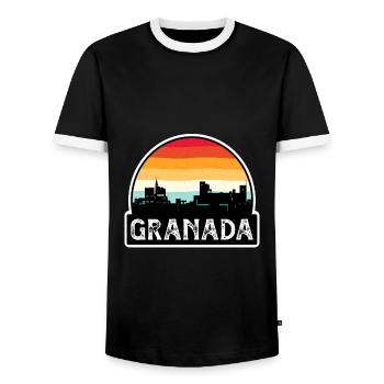 Granada Spain Flag Skyline Travel Souvenir - Men's Ringer Shirt - black/white - Front - AI Model Female 172 light (172cm) & AI Model Male 178 light (178cm)