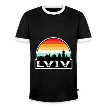 Lviv Ukraine Flag Skyline Souvenir de voyage - T-shirt contrasté Homme - noir/blanc - Devant - AI Model Female 172 light (172cm) & AI Model Male 178 light (178cm)