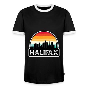 Souvenir de voyage de la ligne d’horizon du drapeau du Canada à Halifax - T-shirt contrasté Homme - noir/blanc - Devant - AI Model Female 172 light (172cm) & AI Model Male 178 light (178cm)