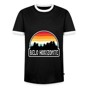 Belo Horizonte Brazil Flag Skyline Travel Souvenir - Men's Ringer Shirt - black/white - Front - AI Model Female 172 light (172cm) & AI Model Male 178 light (178cm)