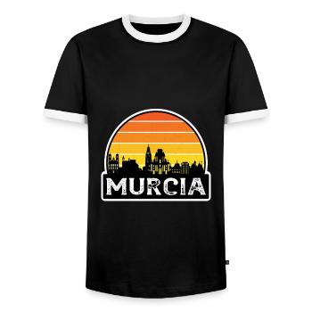 Murcia Spanien Flagge Skyline Reisesouvenir - Männer Kontrast-T-Shirt - Schwarz/Weiß - Vorne - AI Model Female 172 light (172cm) & AI Model Male 178 light (178cm)