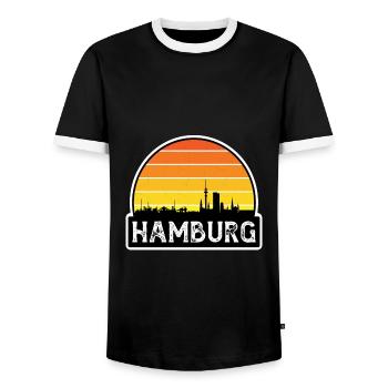 Hambourg Allemagne Flag Skyline Souvenir de voyage - T-shirt contrasté Homme - noir/blanc - Devant - AI Model Female 172 light (172cm) & AI Model Male 178 light (178cm)