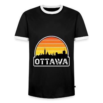 Souvenir de voyage de la ligne d’horizon du drapeau du Canada d’Ottawa - T-shirt contrasté Homme - noir/blanc - Devant - AI Model Female 172 light (172cm) & AI Model Male 178 light (178cm)