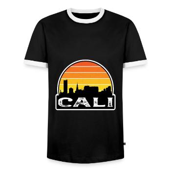 Cali Colombia Flag Skyline Travel Souvenir - Men's Ringer Shirt - black/white - Front - AI Model Female 172 light (172cm) & AI Model Male 178 light (178cm)