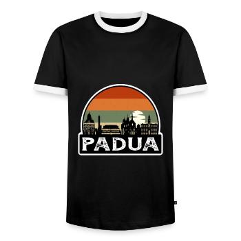 Padua Italy Flag Skyline Travel Souvenir - Men's Ringer Shirt - black/white - Front - AI Model Female 172 light (172cm) & AI Model Male 178 light (178cm)