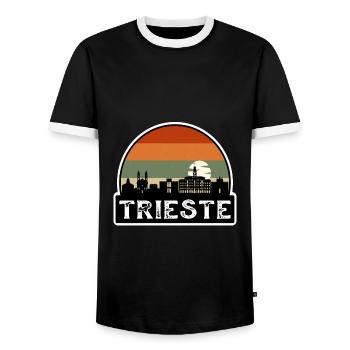 Trieste Italy Flag Skyline Travel Souvenir - Men's Ringer Shirt - black/white - Front - AI Model Female 172 light (172cm) & AI Model Male 178 light (178cm)