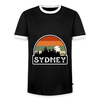 Sydney Australia Flag Skyline Travel Souvenir - Men's Ringer Shirt - black/white - Front - AI Model Female 172 light (172cm) & AI Model Male 178 light (178cm)