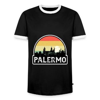 Palermo Italy Flag Skyline Travel Souvenir - Men's Ringer Shirt - black/white - Front - AI Model Female 172 light (172cm) & AI Model Male 178 light (178cm)