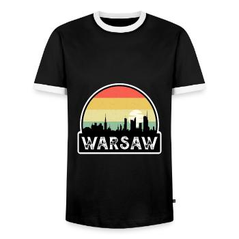 Warsaw Poland Flag Skyline Travel Souvenir - Men's Ringer Shirt - black/white - Front - AI Model Female 172 light (172cm) & AI Model Male 178 light (178cm)