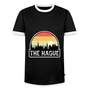 Den Haag Niederlande Flagge Skyline Reisesouvenir - Männer Kontrast-T-Shirt - Schwarz/Weiß - Vorne - AI Model Female 172 light (172cm) & AI Model Male 178 light (178cm)