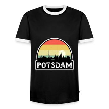 Potsdam Germany Flag Skyline Travel Souvenir - Men's Ringer Shirt - black/white - Front - AI Model Female 172 light (172cm) & AI Model Male 178 light (178cm)