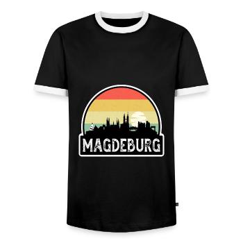 Magdeburg Deutschland Flagge Skyline Reisesouvenir - Männer Kontrast-T-Shirt - Schwarz/Weiß - Vorne - AI Model Female 172 light (172cm) & AI Model Male 178 light (178cm)