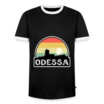 Odessa Ukraine Flag Skyline Travel Souvenir - Men's Ringer Shirt - black/white - Front - AI Model Female 172 light (172cm) & AI Model Male 178 light (178cm)