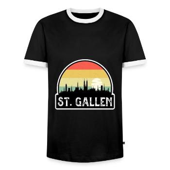 St. Gallen Switzerland Flag Skyline Travel Souveni - Men's Ringer Shirt - black/white - Front - AI Model Female 172 light (172cm) & AI Model Male 178 light (178cm)
