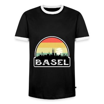 Basel Schweiz Flagge Skyline Reisesouvenir - Männer Kontrast-T-Shirt - Schwarz/Weiß - Vorne - AI Model Female 172 light (172cm) & AI Model Male 178 light (178cm)