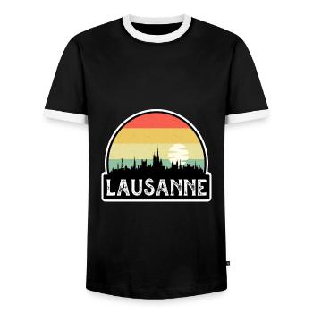 Lausanne Suisse Flag Skyline Souvenir de voyage - T-shirt contrasté Homme - noir/blanc - Devant - AI Model Female 172 light (172cm) & AI Model Male 178 light (178cm)