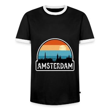 Amsterdam Niederlande Flagge Skyline Reisesouvenir - Männer Kontrast-T-Shirt - Schwarz/Weiß - Vorne - AI Model Female 172 light (172cm) & AI Model Male 178 light (178cm)