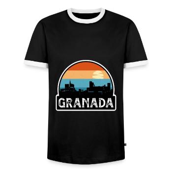 Granada Spain Flag Skyline Travel Souvenir - Men's Ringer Shirt - black/white - Front - AI Model Female 172 light (172cm) & AI Model Male 178 light (178cm)