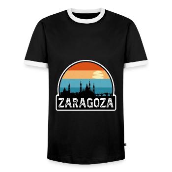Zaragoza Spanien Flagge Skyline Reise-Souvenir - Männer Kontrast-T-Shirt - Schwarz/Weiß - Vorne - AI Model Female 172 light (172cm) & AI Model Male 178 light (178cm)