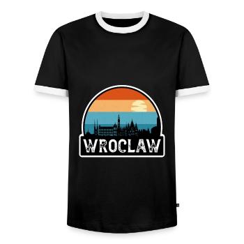 Wroclaw Poland Flag Skyline Travel Souvenir - Men's Ringer Shirt - black/white - Front - AI Model Female 172 light (172cm) & AI Model Male 178 light (178cm)