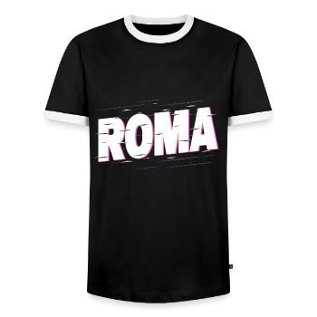 Rome Roma Italy City Writing Home Love Holiday - Men's Ringer Shirt - black/white - Front - AI Model Female 172 light (172cm) & AI Model Male 178 light (178cm)