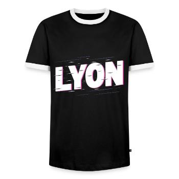 Lyon France City Writing Home Love - Men's Ringer Shirt - black/white - Front - AI Model Female 172 light (172cm) & AI Model Male 178 light (178cm)
