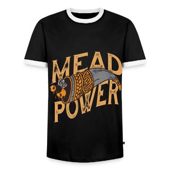 Met Power Viking Met Drinking Horn With Bee - Men's Ringer Shirt - black/white - Front - AI Model Female 172 light (172cm) & AI Model Male 178 light (178cm)