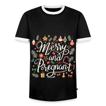 Fröhlich und schwanger an Weihnachten - Männer Kontrast-T-Shirt - Schwarz/Weiß - Vorne - AI Model Female 172 light (172cm) & AI Model Male 178 light (178cm)
