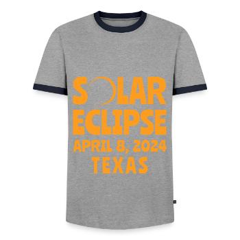 Éclipse solaire 2024 Texas - T-shirt contrasté Homme - gris/marine  - Devant - AI Model Female 172 light (172cm) & AI Model Male 178 light (178cm)