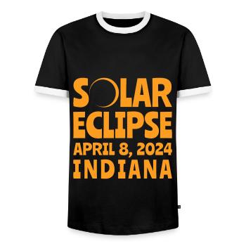 Solar Eclipse 2024 Indiana - Men's Ringer Shirt - black/white - Front - AI Model Female 172 light (172cm) & AI Model Male 178 light (178cm)
