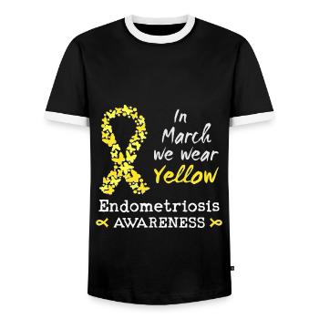 Im März tragen wir Gelb, Endometriose Bewusstsein - Männer Kontrast-T-Shirt - Schwarz/Weiß - Vorne - AI Model Female 172 light (172cm) & AI Model Male 178 light (178cm)