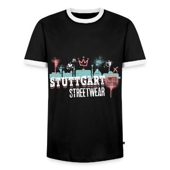 Stuttgart Skyline Stadt Deutschland Graffiti Kunst - Männer Kontrast-T-Shirt - Schwarz/Weiß - Vorne - AI Model Female 172 light (172cm) & AI Model Male 178 light (178cm)