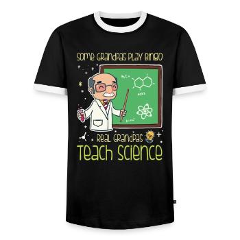 Science Teacher - Real Grandpa's Teach Science - Men's Ringer Shirt - black/white - Front - AI Model Female 172 light (172cm) & AI Model Male 178 light (178cm)