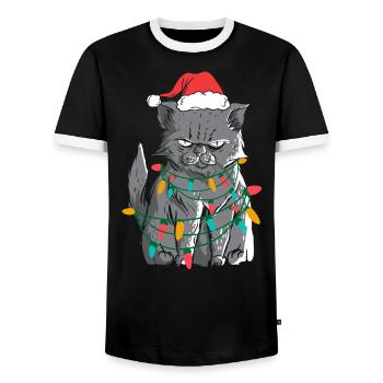 Angry cats with Christmas lights - Men's Ringer Shirt - black/white - Front - AI Model Female 172 light (172cm) & AI Model Male 178 light (178cm)