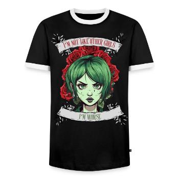 Ich bin nicht wie andere Frauen, ich bin schlimmer - Männer Kontrast-T-Shirt - Schwarz/Weiß - Vorne - AI Model Female 172 light (172cm) & AI Model Male 178 light (178cm)