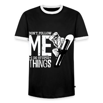 Snowboarding Snowboard Holiday Snowboard Snowboarder - Men's Ringer Shirt - black/white - Front - AI Model Female 172 light (172cm) & AI Model Male 178 light (178cm)