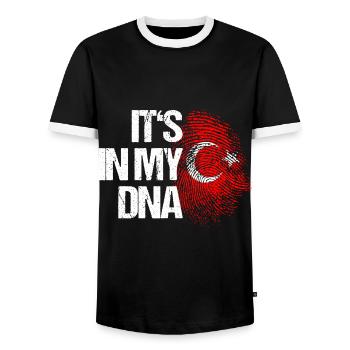 It's in my DNA Türkei Flaggen für Türken in - Männer Kontrast-T-Shirt - Schwarz/Weiß - Vorne - AI Model Female 172 light (172cm) & AI Model Male 178 light (178cm)