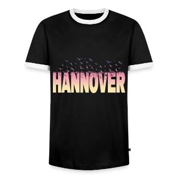 Hanovre Allemagne Ville Police Oiseaux Skyline - T-shirt contrasté Homme - noir/blanc - Devant - AI Model Female 172 light (172cm) & AI Model Male 178 light (178cm)