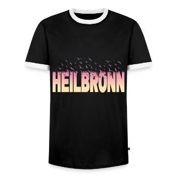 Heilbronn Allemagne Ville Police Oiseaux Skyline - T-shirt contrasté Homme - noir/blanc - Devant - AI Model Female 172 light (172cm) & AI Model Male 178 light (178cm)